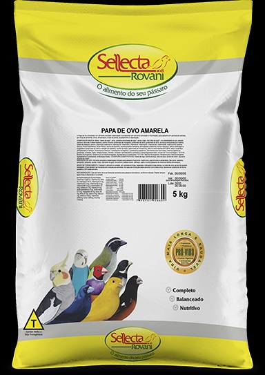 Sellecta Papas Papa de Ovo Amarela 5kg - Can�rio, azul�o, frade, diamante de gould, trinca-ferro, p�ssaro preto, sanha�o, sabi� e outros p�ssaros adultos de mesmos h�bitos alimentares.