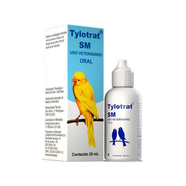 Tylotrat SM - 20 ml  Indicado para o tratamento das complica��es respirat�rias de origem bacteriana, Micoplasmose e CRD das aves, causadas por Mycoplasma gallisepticum e Mycoplasma sinoviae.