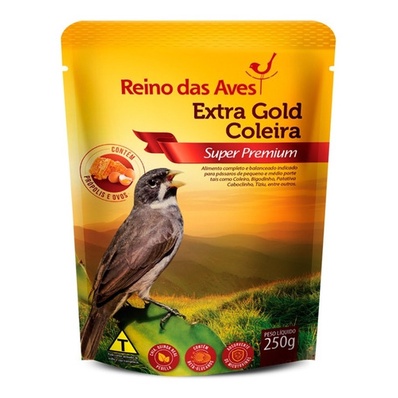 EXTRA GOLD COLEIRA - SUPER PREMIUM - ALIMENTO REINO DAS AVES  DE 250 GR